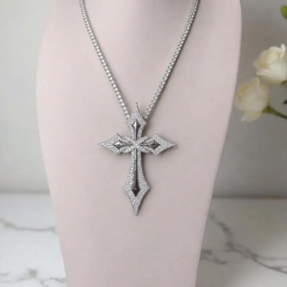 Silver Iced Out Cross Necklace 7 A 8 C